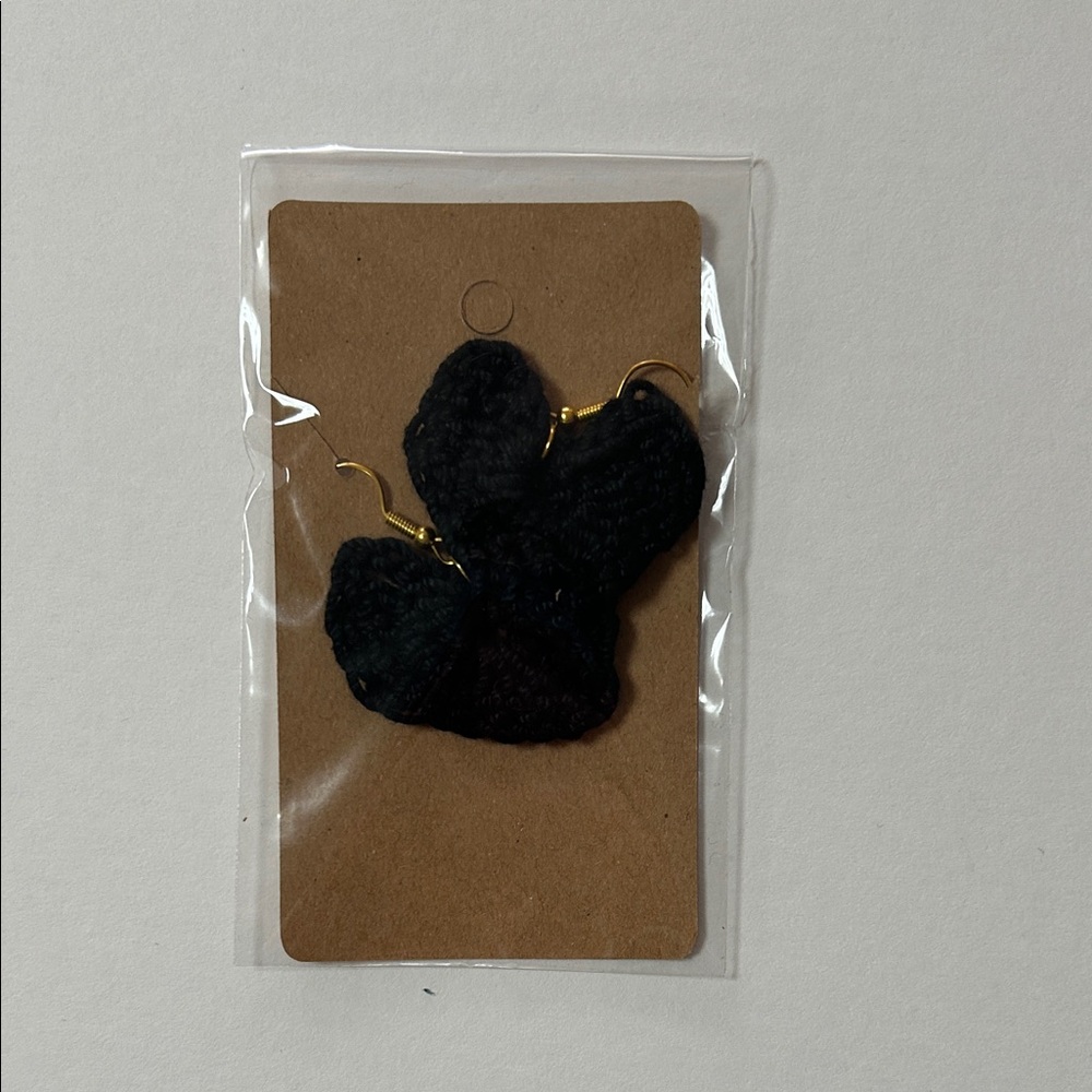Handmade Black Crocheted Heart Earrings